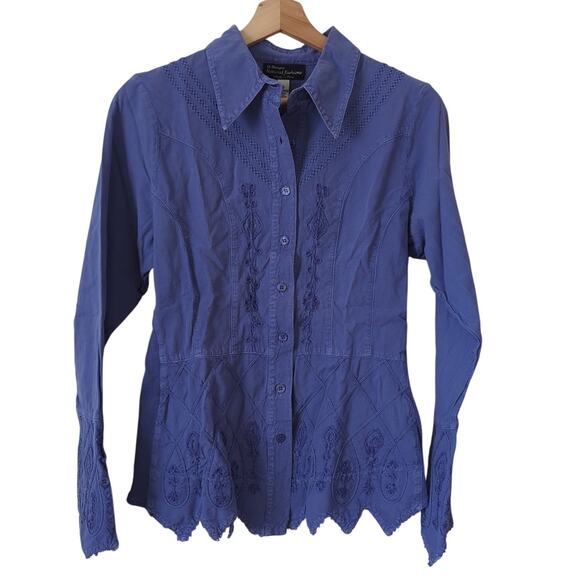 G. Designs Natural Fashions Top Womens S Blue Boho Embroidered Ethereal Whimsy - Picture 1 of 8